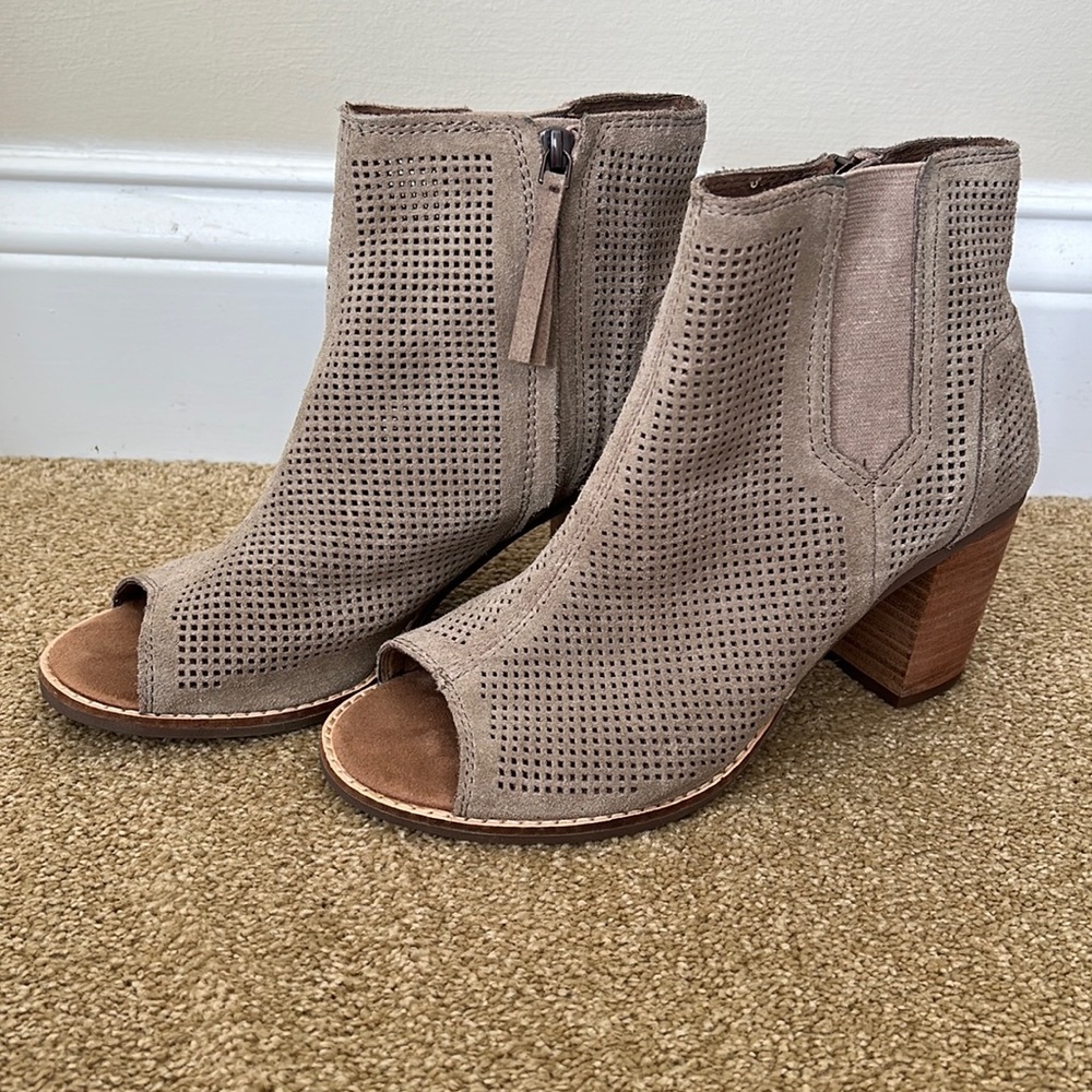 Tom’s Taupe Majorca Peep Toe Booties